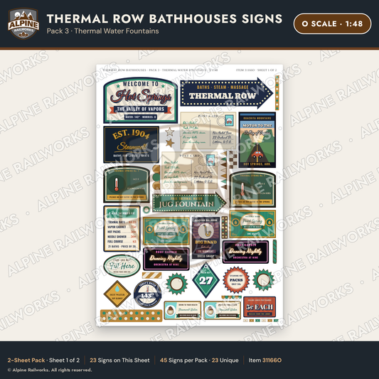 Alpine Railworks 31166O O Scale Roadside Signs - Hot Springs
