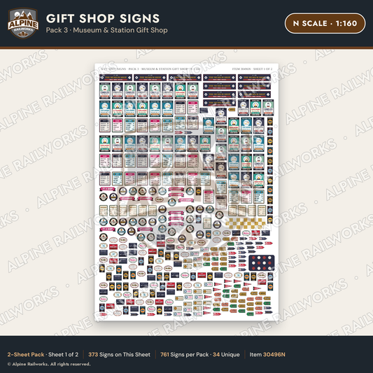 Alpine Railworks 30496N N Scale Gift Shop Signs - Museum