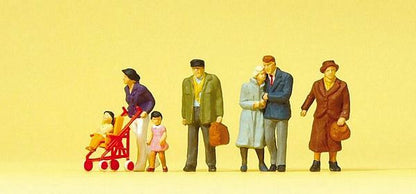Preiser 10564 HO Scale Pedestrians Pedestrians w/Stroller pkg(6)