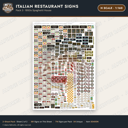 Alpine Railworks 30400N N Scale Italian Restaurant Signs