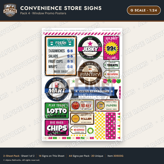 Alpine Railworks 30503G G Scale Convenience Store Signs
