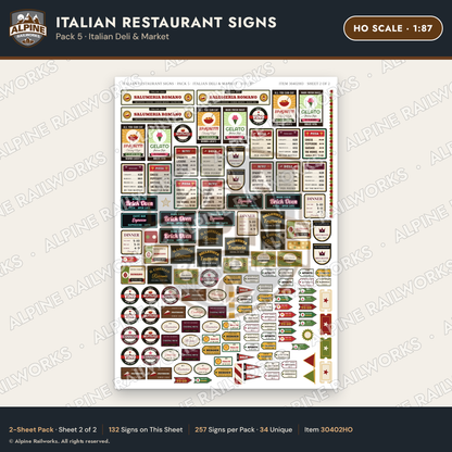 Alpine Railworks 30402HO HO Scale Italian Restaurant Signs