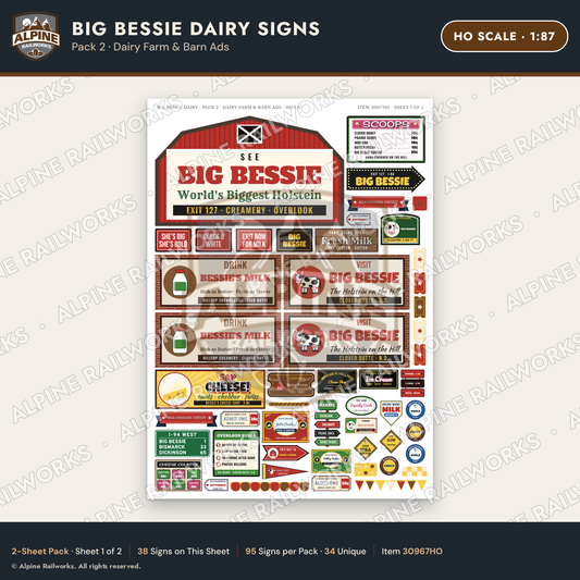 Alpine Railworks 30967HO HO Scale Roadside Signs - Giant Cow Dairy