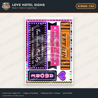 Alpine Railworks 30708G G Scale Love Hotel Signs - Heart & Cupid Neon