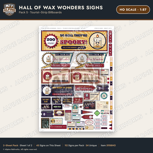 Alpine Railworks 31156HO HO Scale Roadside Signs - Wax Museum