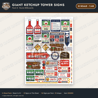 Alpine Railworks 30929O O Scale Roadside Signs - Ketchup Bottle Tower
