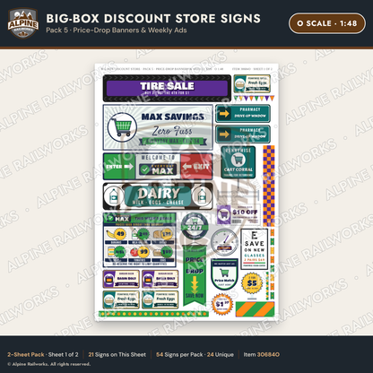 Alpine Railworks 30684O O Scale Big-Box Discount Store Signs