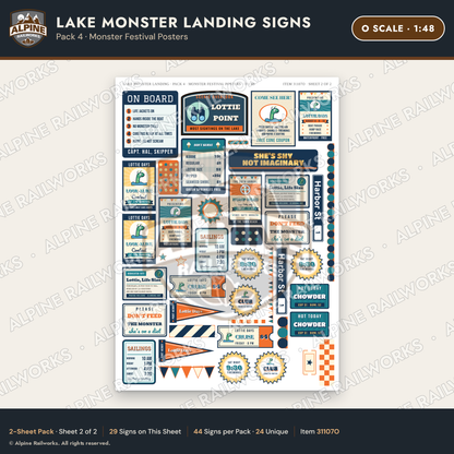 Alpine Railworks 31107O O Scale Roadside Signs - Lake Monster