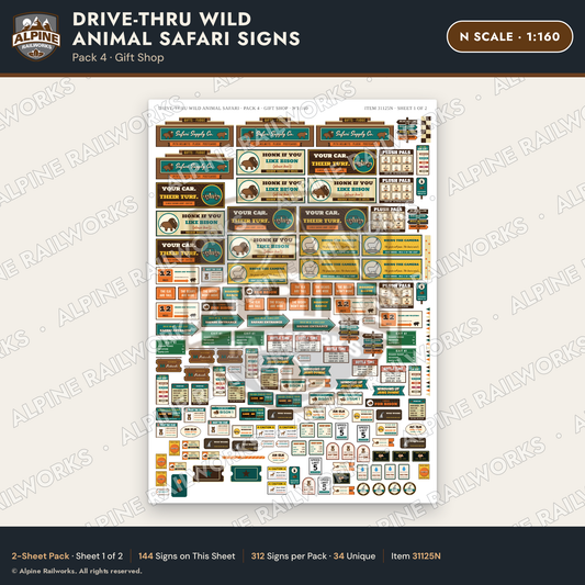 Alpine Railworks 31125N N Scale Roadside Signs - Drive-Thru Safari