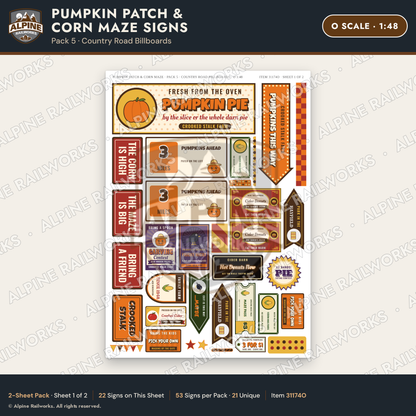 Alpine Railworks 31174O O Scale Farm Signs - Pumpkin Patch & Corn Maze