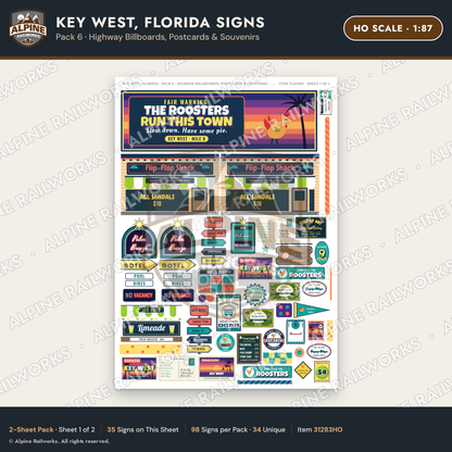 Alpine Railworks 31283HO HO Scale Key West FL Signs - Billboards