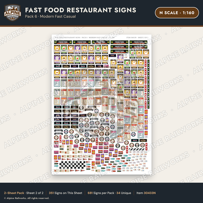Alpine Railworks 30433N N Scale Fast Food Restaurant Signs
