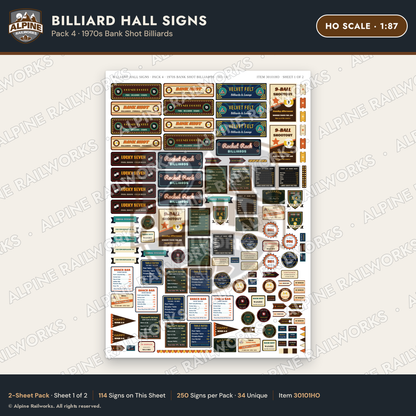 Alpine Railworks 30101HO HO Scale Billiard Hall Signs