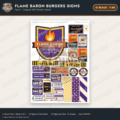 Alpine Railworks 30602O O Scale Fast Food Signs - Burgers