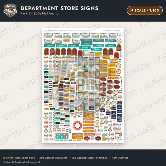 Alpine Railworks 30046N N Scale Department Store Signs - Mall Anchor