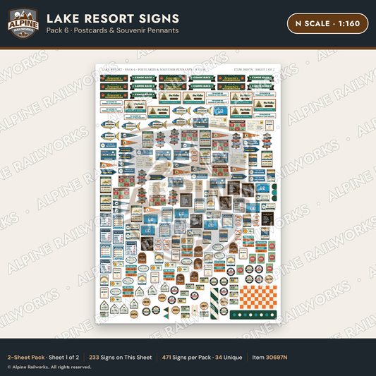 Alpine Railworks 30697N N Scale Lake Resort Signs - Postcards