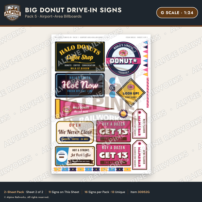 Alpine Railworks 30952G G Scale Roadside Signs - Giant Donut Shop