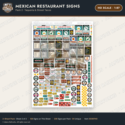 Alpine Railworks 30387HO HO Scale Mexican Restaurant Signs - Taqueria