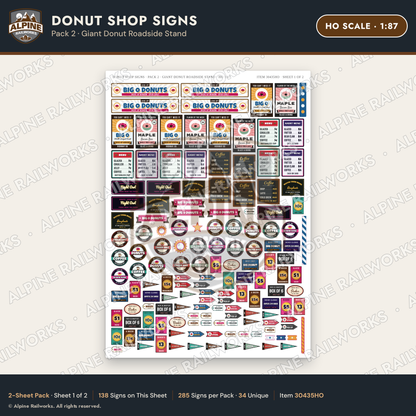 Alpine Railworks 30435HO HO Scale Donut Shop Signs