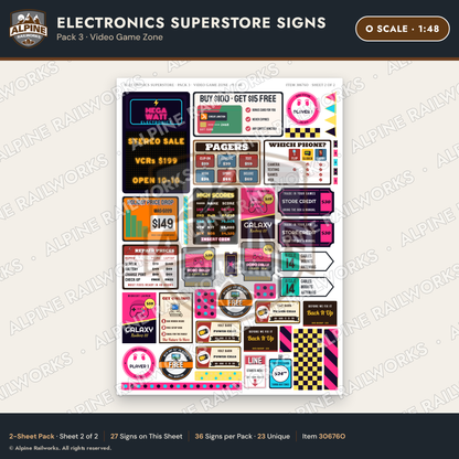 Alpine Railworks 30676O O Scale Electronics Superstore Signs