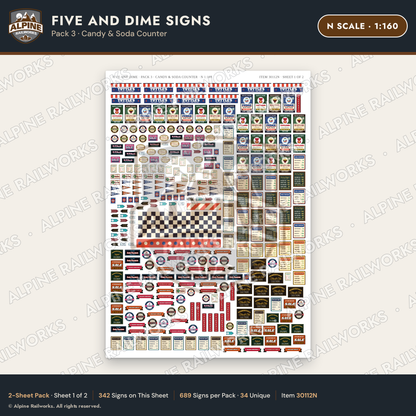 Alpine Railworks 30112N N Scale Five and Dime Signs - Candy