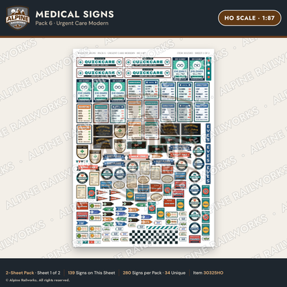 Alpine Railworks 30325HO HO Scale Medical Signs - Urgent Care Modern