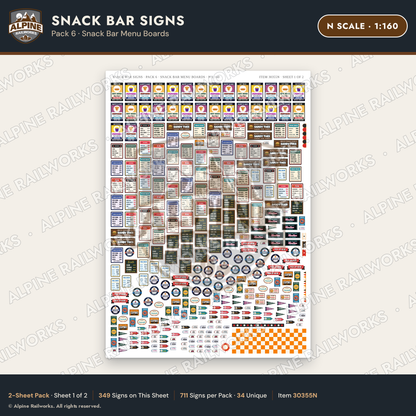 Alpine Railworks 30355N N Scale Snack Bar Signs