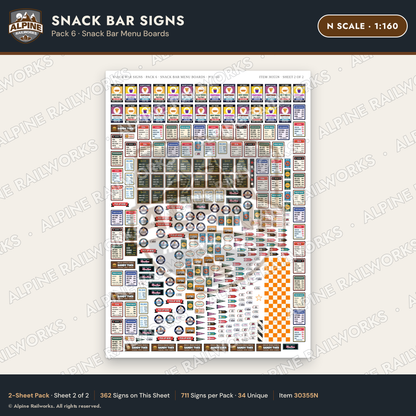 Alpine Railworks 30355N N Scale Snack Bar Signs