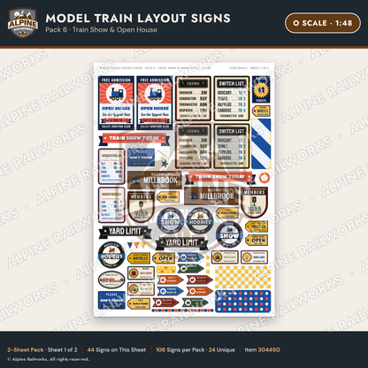 Alpine Railworks 30445O O Scale Model Train Layout Signs - Train Show