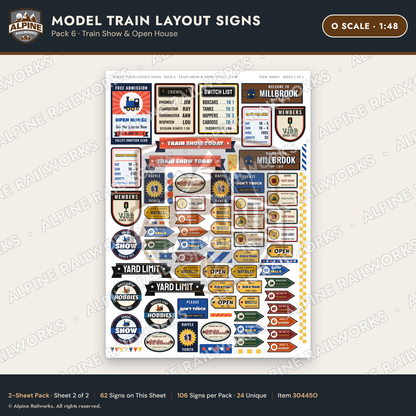 Alpine Railworks 30445O O Scale Model Train Layout Signs - Train Show