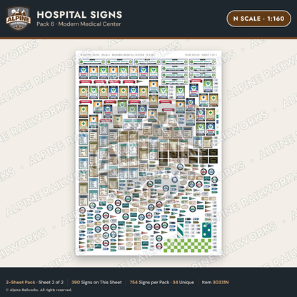 Alpine Railworks 30331N N Scale Hospital Signs - Modern Medical Center