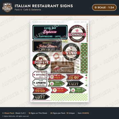 Alpine Railworks 30401G G Scale Italian Restaurant Signs - Cafe