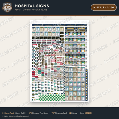 Alpine Railworks 30326N N Scale Hospital Signs - General Hospital