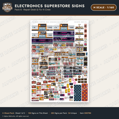 Alpine Railworks 30679N N Scale Electronics Superstore Signs