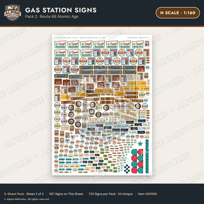 Alpine Railworks 30015N N Scale Gas Station Signs