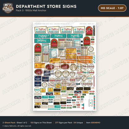 Alpine Railworks 30046HO HO Scale Department Store Signs - Mall Anchor