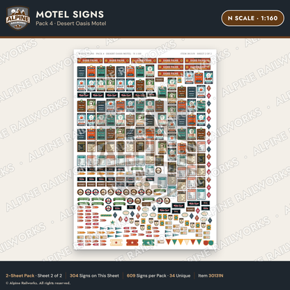 Alpine Railworks 30131N N Scale Motel Signs - Desert Oasis Motel