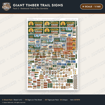 Alpine Railworks 30787N N Scale Roadside Signs - Lumberjack Redwoods