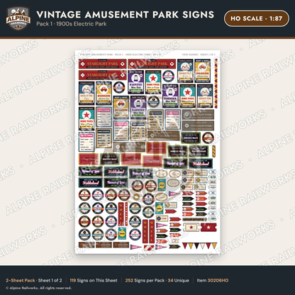 Alpine Railworks 30206HO HO Scale Vintage Amusement Park Signs