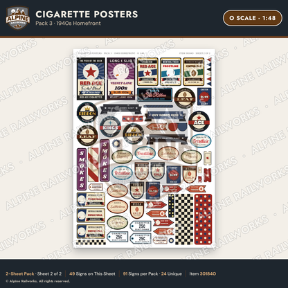 Alpine Railworks 30184O O Scale Cigarette Posters - 1940s Homefront