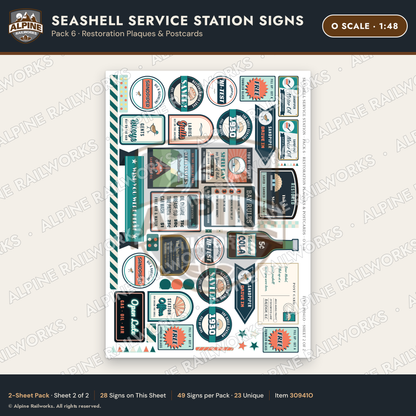 Alpine Railworks 30941O O Scale Roadside Signs - Seashell Gas Station