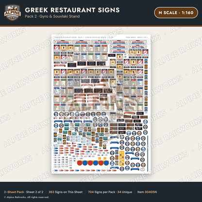 Alpine Railworks 30405N N Scale Greek Restaurant Signs - Gyro