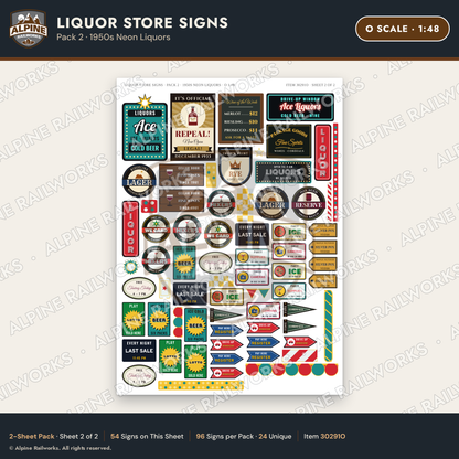 Alpine Railworks 30291O O Scale Liquor Store Signs - Neon Liquors