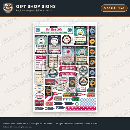 Alpine Railworks 30497O O Scale Gift Shop Signs - Hospital