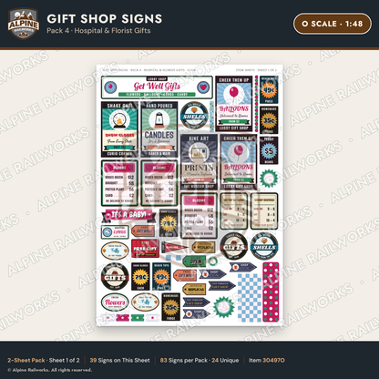 Alpine Railworks 30497O O Scale Gift Shop Signs - Hospital