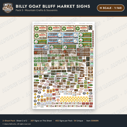 Alpine Railworks 30868N N Scale Roadside Signs - Goats on the Roof