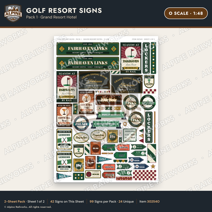 Alpine Railworks 30254O O Scale Golf Resort Signs - Grand Resort Hotel