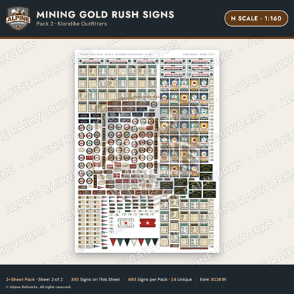 Alpine Railworks 30261N N Scale Mining Gold Rush Signs