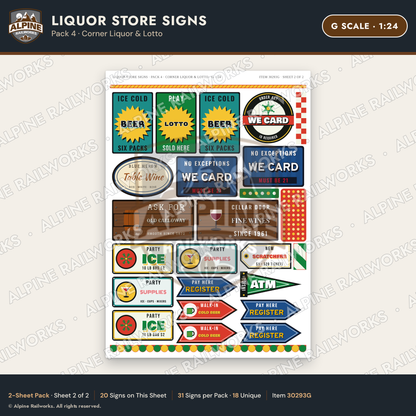 Alpine Railworks 30293G G Scale Liquor Store Signs - Corner Liquor