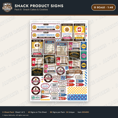 Alpine Railworks 30349O O Scale Snack Product Signs - Snack Cakes